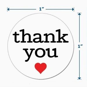 100 THANK YOU Stickers w/ Red Heart 1"